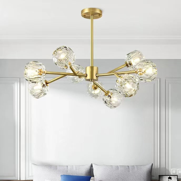 Lustre Spoutnik en laiton avec cristaux K9, luminaire de plafond moderne