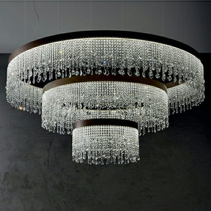 Oversized Customization 3 Layers D39.8"+D31.9"+D24" Multi-piece Tiered Crystal Living Room Hot Sale Trendy Chandelier Three Layers Round Ceiling Pendant Light Fixture For Foyer Living room