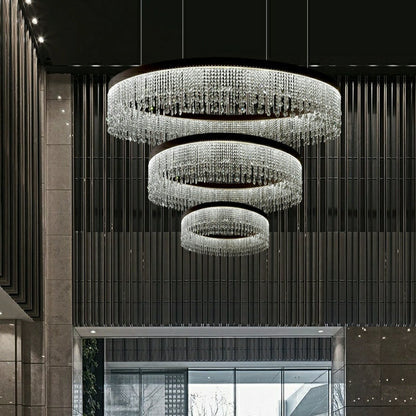 Extra Large Customization Elegent 3 Layers D39.8"+D31.9"+D24" Multi-piece Tiered Crystal Living Room Hot Sale Trendy Chandelier Three Layers Round Ceiling Pendant Light Fixture For Foyer Hall/ Staircase