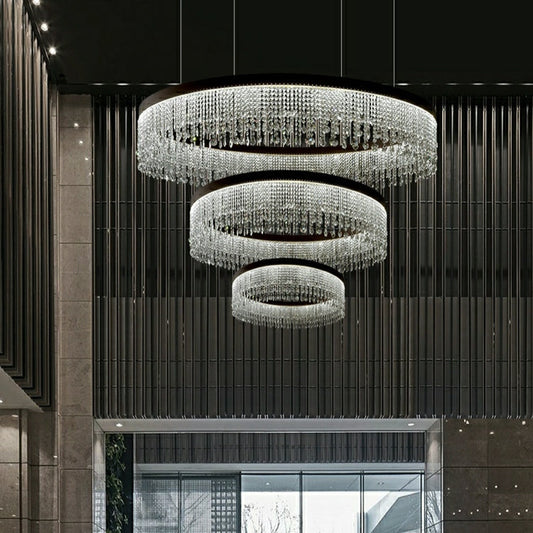 Extra Large Customization Elegent 3 Layers D39.8"+D31.9"+D24" Multi-piece Tiered Crystal Living Room Hot Sale Trendy Chandelier Three Layers Round Ceiling Pendant Light Fixture For Foyer Hall/ Staircase