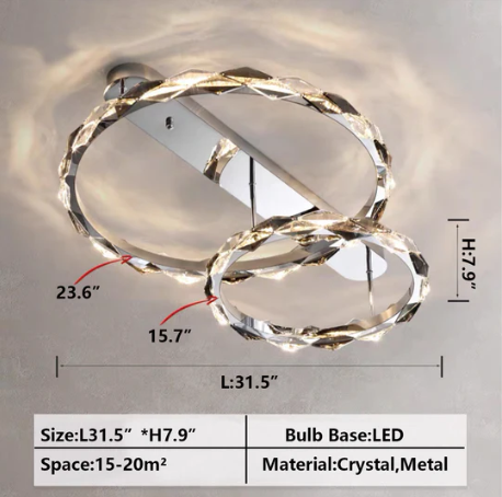 D31.5"*H7.9" chandelier,chandeliers,crystal,metal,rings,circle,round,ceiling,flush mount,multi-rings,living room,dining room,home office,bedroom,bar