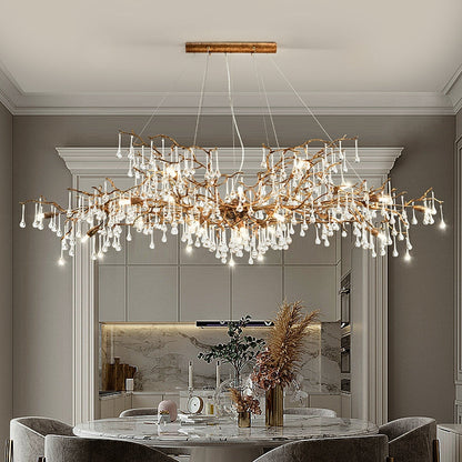 New Style Extra Large Brass Branch Chandelier Light Crystal Drops Pendant Lamp For Living/ Dining Room