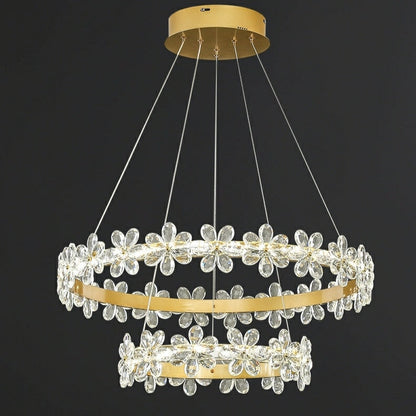 New Style Flower Crystal Chandelier For Living Room Cheap Petal Ring Pendant Lighting Fixture for Girls Bedroom