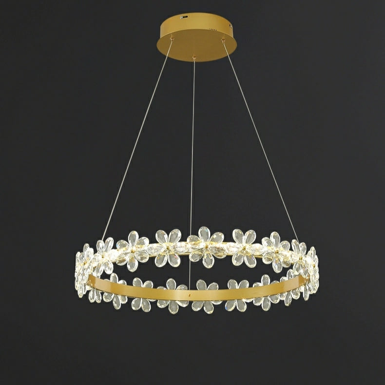 New Style Flower Crystal Chandelier For Living Room Cheap Petal Ring Pendant Lighting Fixture for Girls Bedroom