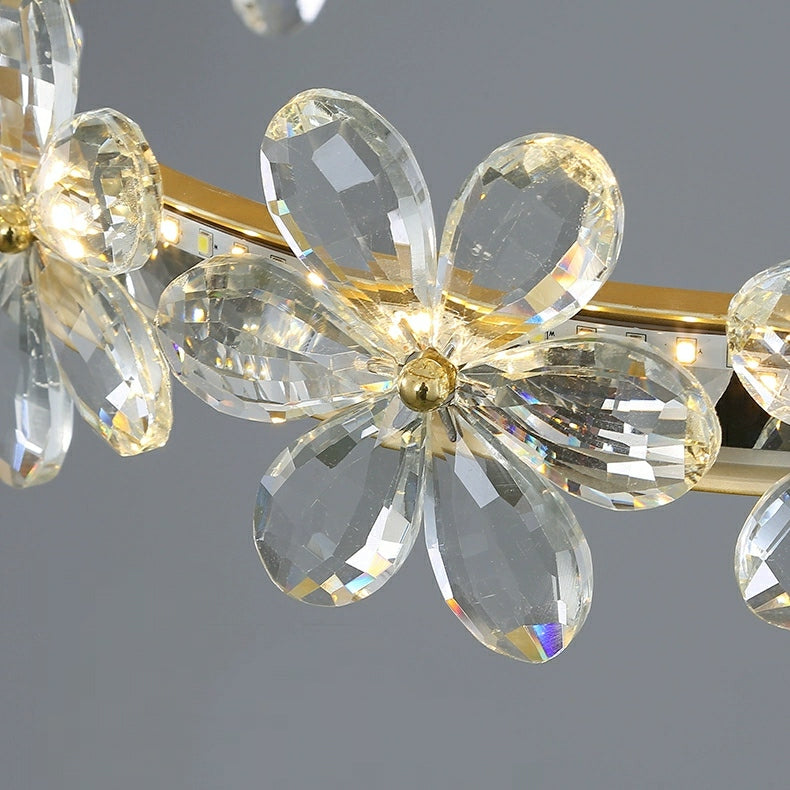 New Style Flower Crystal Chandelier For Living Room Cheap Petal Ring Pendant Lighting Fixture for Girls Bedroom