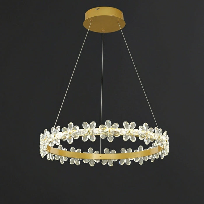 New Style Flower Crystal Chandelier For Living Room Cheap Petal Ring Pendant Lighting Fixture for Girls Bedroom