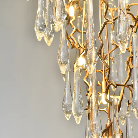 Extra Large Light Luxury Brass Branch Teardrop Crystal Pendant Chandelier for Living Room/Foyer/Entrys