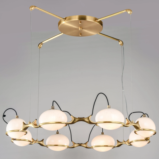 AXEL BRANCHING GLASS GLOBE CHANDELIER,chandeliers,chandelier,pendant,lights,lamps,gold,luxury,modern,post-modern,glass,brass,copper,branch,globe,round,ring,circle,living room,dining room,bedroom