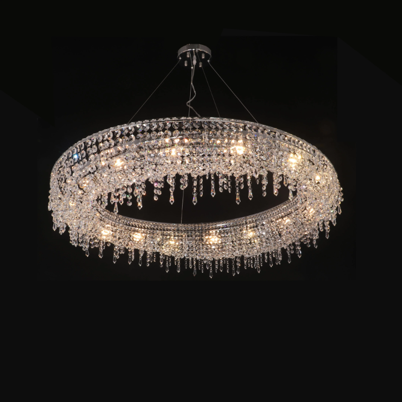 Oversized Modern Round Ring Crystal Pendant Chandelier for Living/Dining Room/Entryance