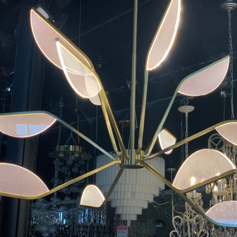 Nordic Minimalist Brass Branch Glass Flower Leaf LED Chandelier for Dining/Living Room