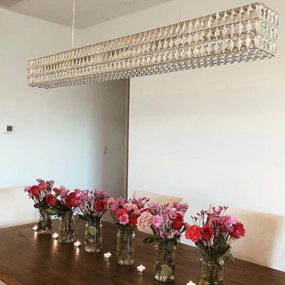 Modern Light Luxury Rectangle Crystal Dining Table Scandinavian Chandelier for Dining Room