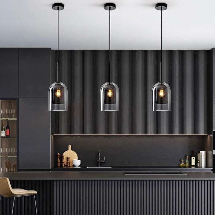 Dual Cloche Shaped Pendant Light Glass Fixture Ceiling Kitchen Lighting