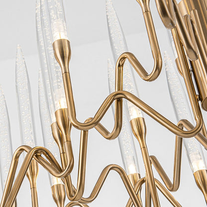 Pezzo Contemporary Mid-Century Crystal Candle Chandelier Traditional Long Dining Room Table Ceiling Light Fixture Gold Polished