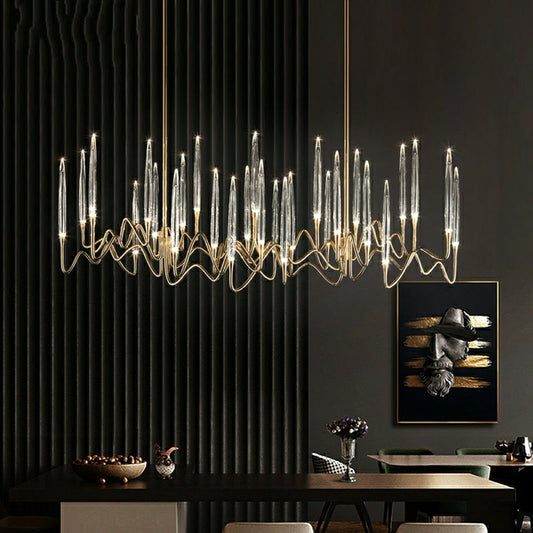 PezzoContemporaryMid-CenturyCrystalCandleChandelierTraditionalLongDiningRoomTableCeilingL59.1"*W13.8"*H16.9"/ 37 Lights