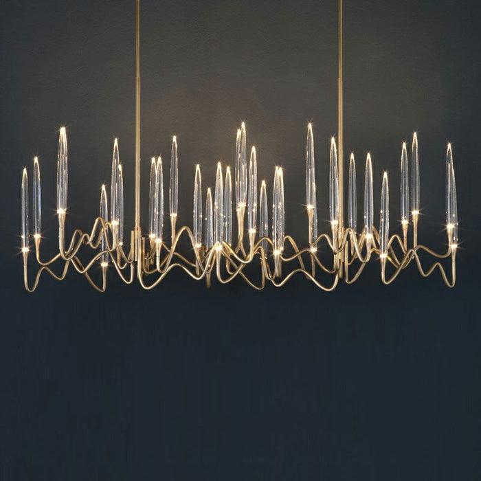 PezzoContemporaryMid-CenturyCrystalCandleChandelierTraditionalLongDiningRoomTableCeilingLightFixtureGoldPolishedL31.5"*W13.8"*H16.9"/ 22 Lights