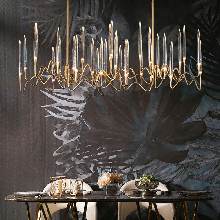 PezzoContemporaryMid-CenturyCrystalCandleChandelierTraditionalLongDiningRoomTableCeilingLightFixtureGoldL39.4"*W13.8"*H16.9"/ 26 Lights