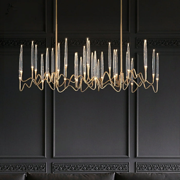 PezzoContemporaryMid-CenturyCrystalCandleChandelierTraditionalLongDiningRoomTableCeilingLightFixtureL39.4"*W13.8"*H16.9"/ 26 Lights