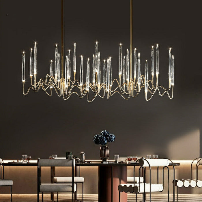 PezzoContemporaryMid-CenturyCrystalCandleChandelierTraditionalLongDiningRoomTableCeilingLightL39.4"*W13.8"*H16.9"/ 26 Lights