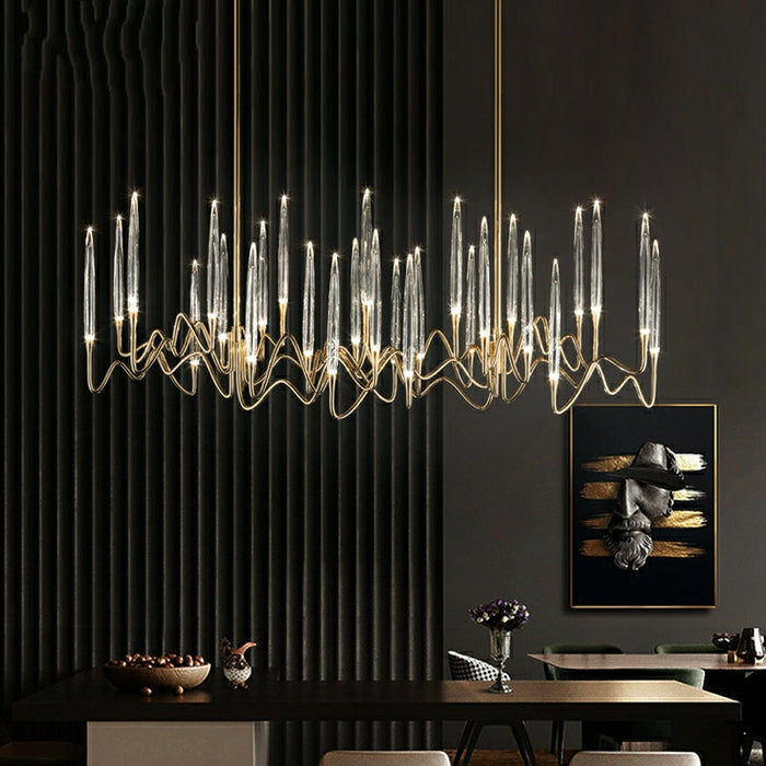 PezzoContemporaryMid-CenturyCrystalCandleChandelierTraditionalLongDiningRoomTableCeilingL59.1"*W13.8"*H16.9"/ 37 Lights