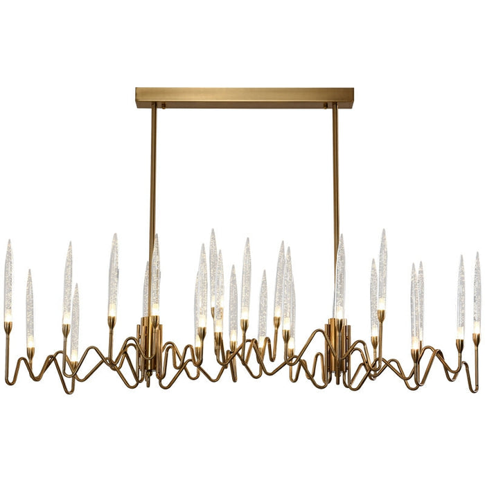 Pezzo Contemporary Mid-Century Crystal Candle Chandelier Traditional Long Dining Room Table Ceiling Light Fixture Gold Polished