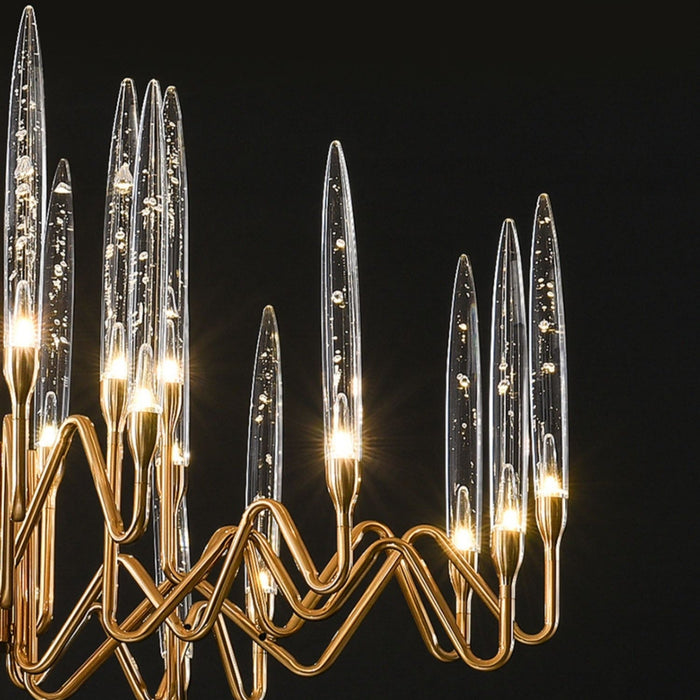 Pezzo Contemporary Mid-Century Crystal Candle Chandelier Traditional Long Dining Room Table Ceiling Light Fixture Gold Polished