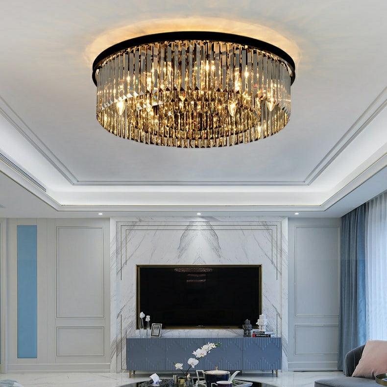 PopularBlackFinish_SmokyGrayRoundCrystalChandelierLivingRoomCeiling_PendantD31.5"*H9.8"
