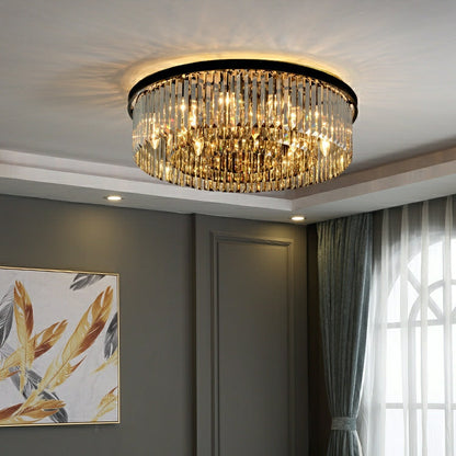 PopularBlackFinish_SmokyGrayRoundCrystalChandelierLivingRoomCeiling_PendantLightFixtureD25.6"*H9.8"