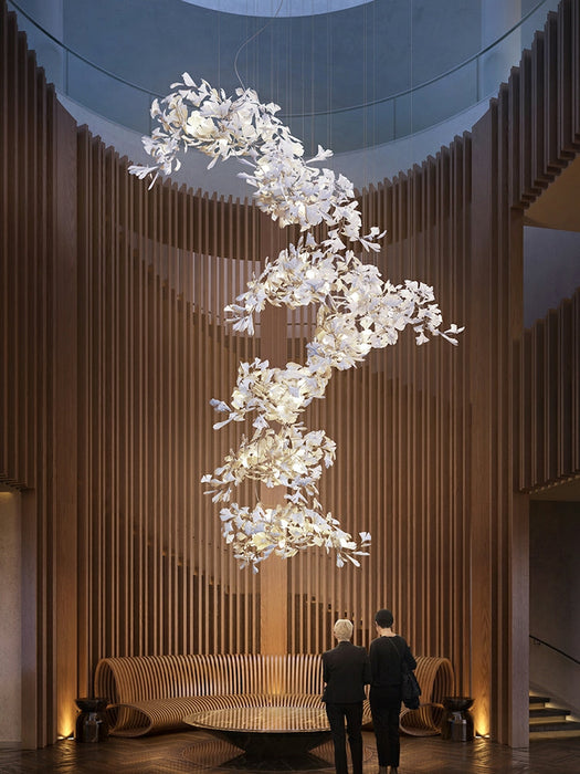 Porcelainous Leaves Twig Chandelier Tree Branch Shaped Pendant Light For High Ceiling Living Room Hotel Hall