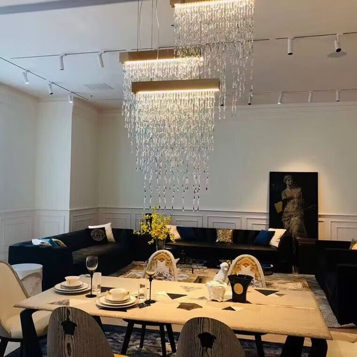 2023 New Modern Creative Light Luxury Tassel Long Crystal Chandelier Designer Models Dining Table/Bar Light Fixture