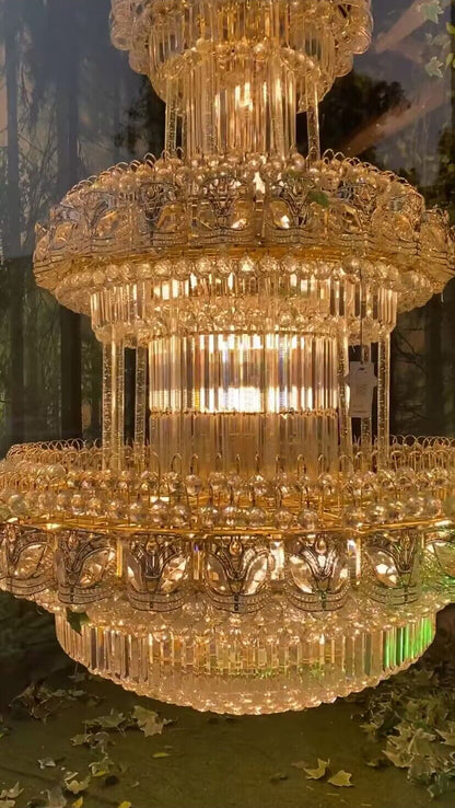 Golden Era Grand Cascade Fountain Empire 3-Tier Crystal Chandelier for High-ceiling