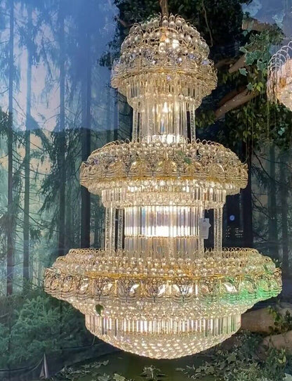 Golden Era Grand Cascade Fountain Empire 3-Tier Crystal Chandelier for High-ceiling
