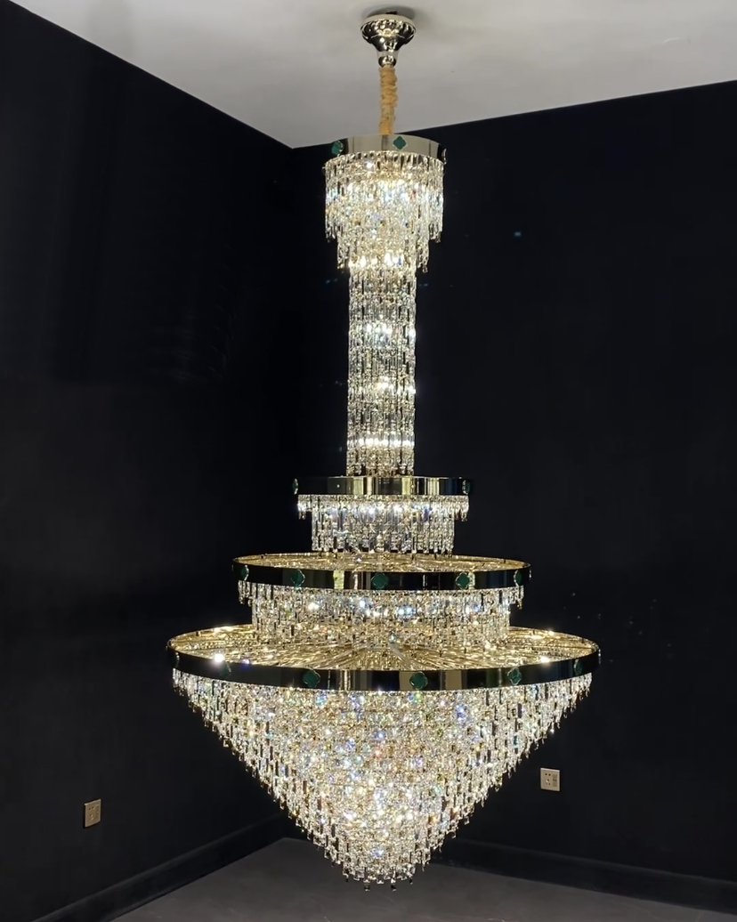 Extra Large New 3-layers Conical Creative Crystal Chandelier For High-ceiling Foyer/Hallway/Entryway