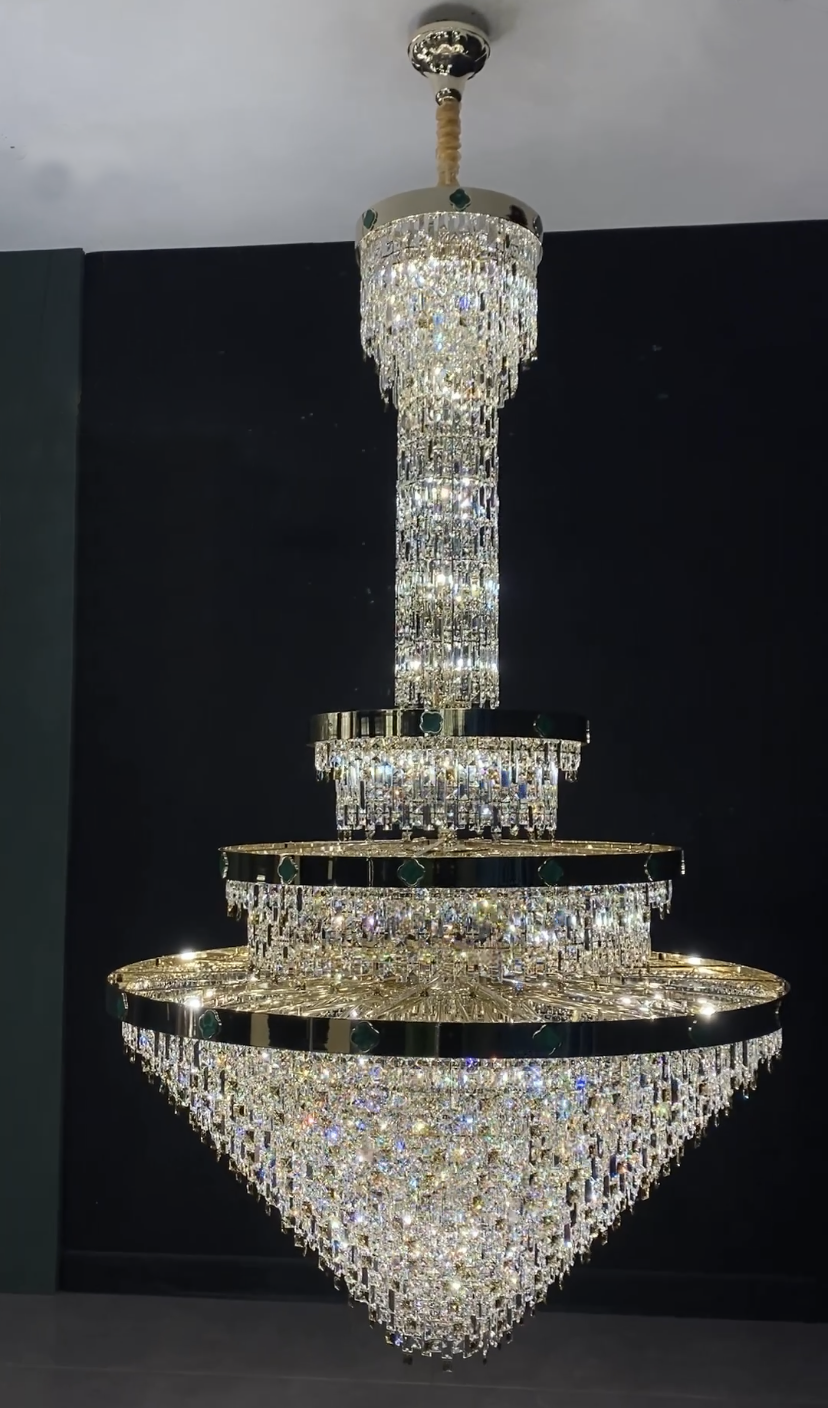 Extra Large New 3-layers Conical Creative Crystal Chandelier For High-ceiling Foyer/Hallway/Entryway