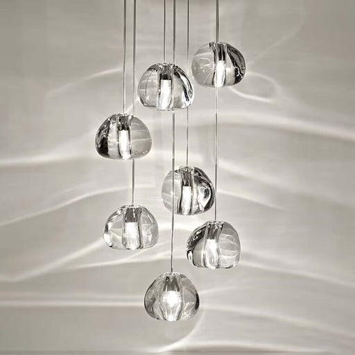 chandelier,chandeliers,pendant,multipe,crystal,clear,transparent,stone,modern,led,long,adjustable,ceiling,spiral staircase,stairs,foyer,entrys,hallway,living room,kitchen island