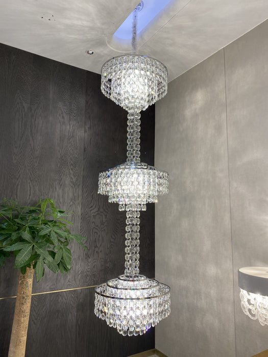 New Extra Long French Layers Silver Seashells Crystal Chandelier for Stiars/Foyer/Living Room