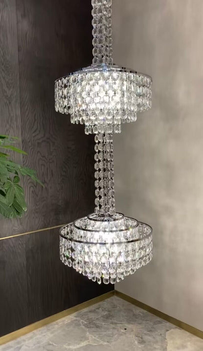 New Extra Long French Layers Silver Seashells Crystal Chandelier for Stiars/Foyer/Living Room