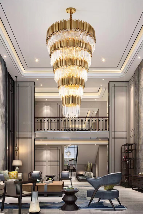 Extra Large Round Modern Luxury Gold Multi-tier Crystal Chandelier for Living Room/Stairs/Duplex Hall