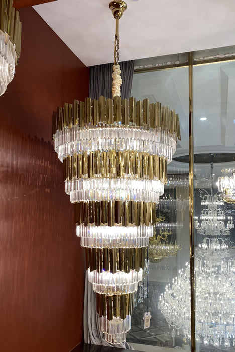 Extra Large Round Modern Luxury Gold Multi-tier Crystal Chandelier for Living Room/Stairs/Duplex Hall