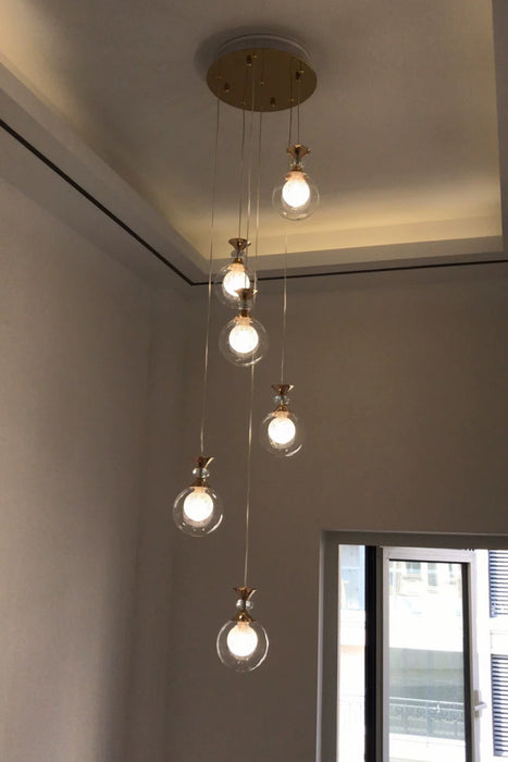 Modern Clear Glass Ball Chandelier Long Pendant Light for Staircase/Entrys/Loft/Living Room