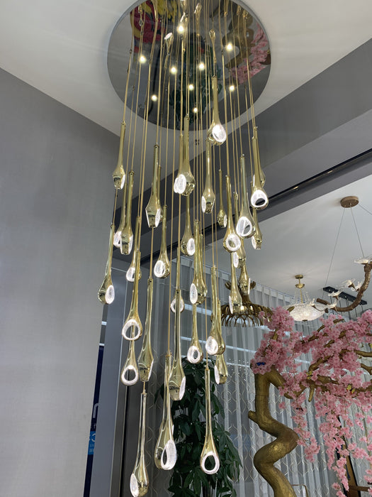 Modern Art Long Multiple Gold Pendant Celing Chandelier for Living Room/Stairs/Foyer