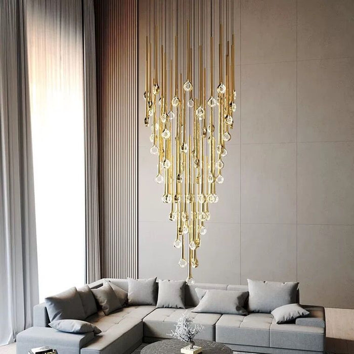 Modern Art Long Multiple Gold Pendant Celing Chandelier for Living Room/Stairs/Foyer