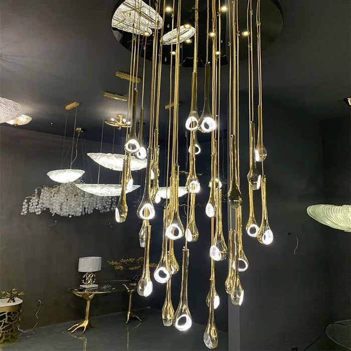 Modern Art Long Multiple Gold Pendant Celing Chandelier for Living Room/Stairs/Foyer