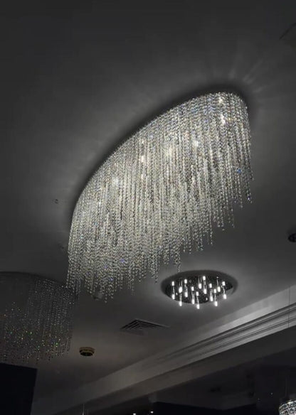 Modern Oval/Round Tassel Flush Mount Crystal Ceiling Light Chandelier
