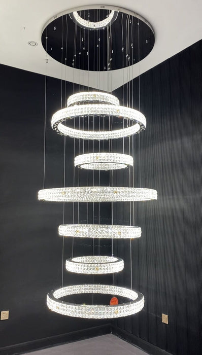 Modern Multi-rings Halo Crystal Chandelier for villa, salon, and staircase
