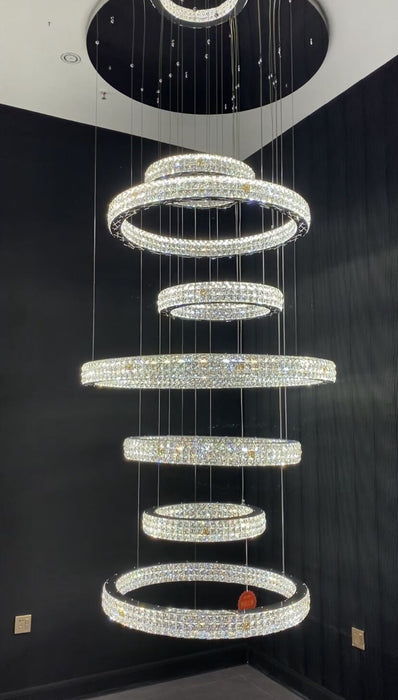 Modern Multi-rings Halo Crystal Chandelier for villa, salon, and staircase