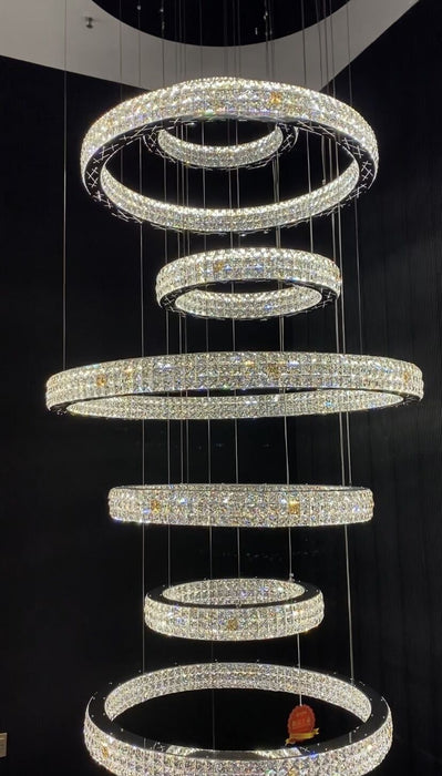 Modern Multi-rings Halo Crystal Chandelier for villa, salon, and staircase