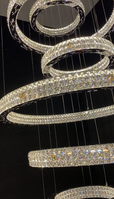 Modern Multi-rings Halo Crystal Chandelier for villa, salon, and staircase
