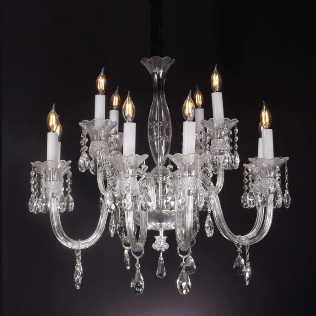 Traditional Candle Branch Raindrop Crystal Pendant Chandelier for Living/Dining Room/Entrys