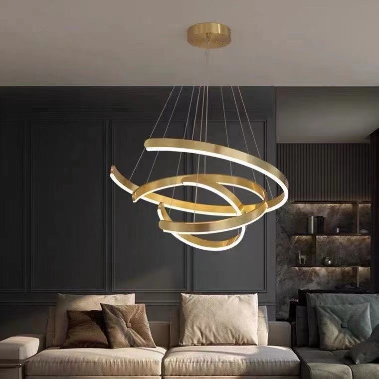 Gold Ring LED Chandelier Light With Wrought Iron Accents for Living Room