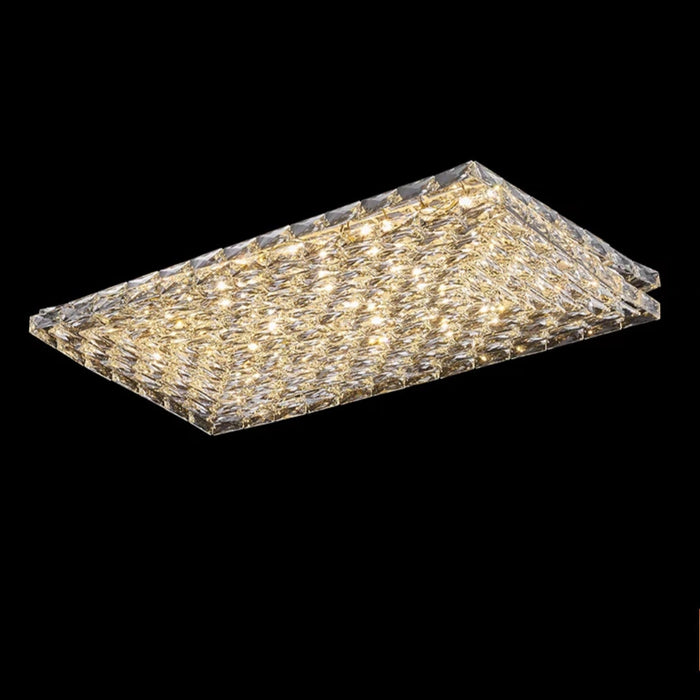 Rectangle Living/ Bedroom Flush Mounted Chandelier Long Crystal Ceiling Lighting Fixture For Dining Room